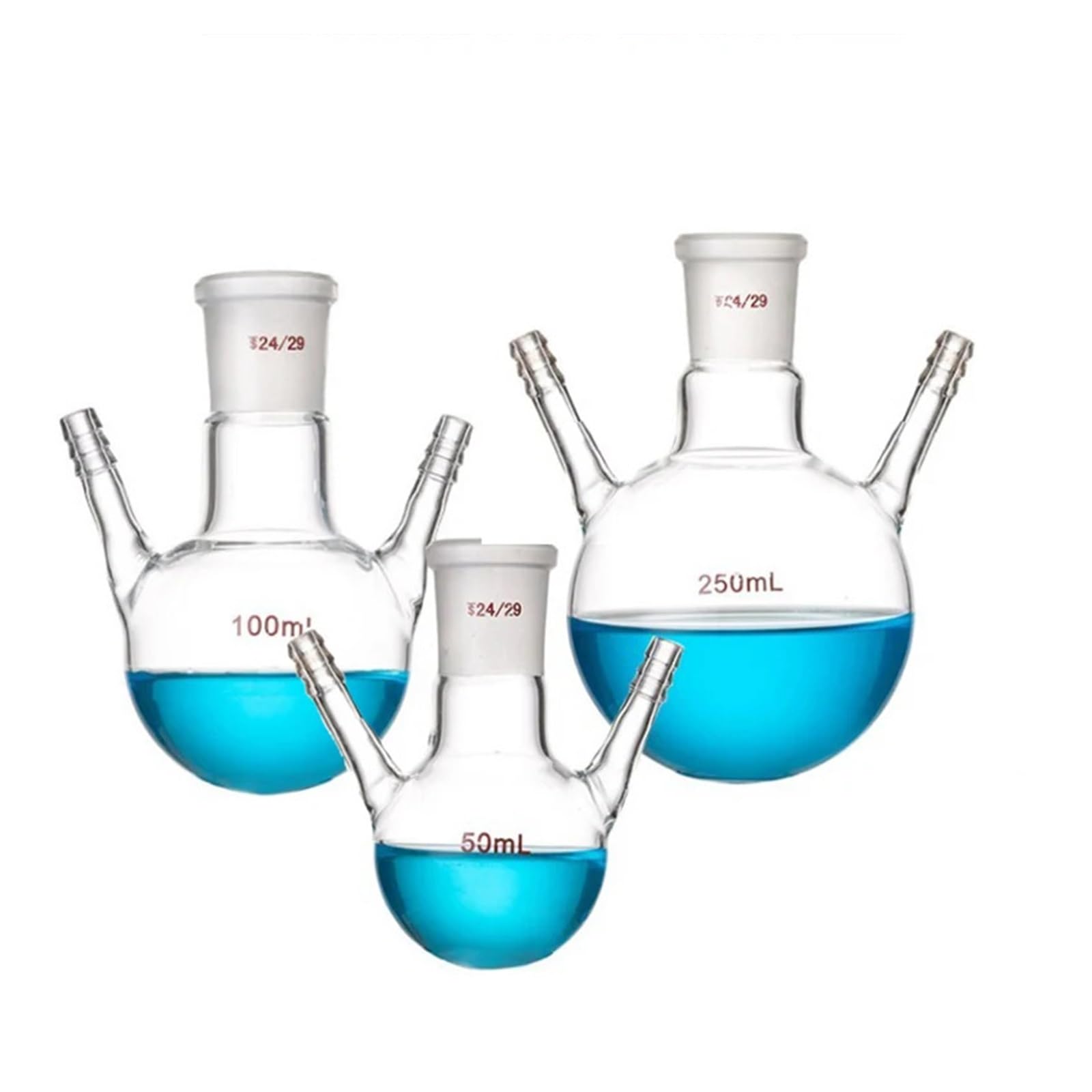 Matraz de doble rama con tubo de rama, matraz de reacción de fondo redondo esférico de vidrio, boca estándar(50ML/24)