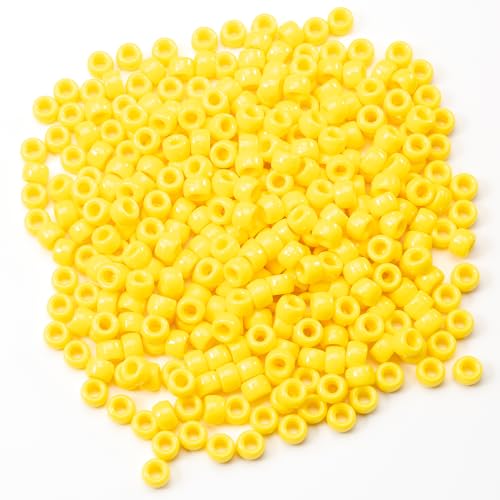 Image of Gxueshan 1000 Pcs Acrylic Yellow Pony Beads 6x9mm Bulk for Friendship DIY Bracelet Necklace Jewelry Making Earring Hair Braiding Kandi Beads