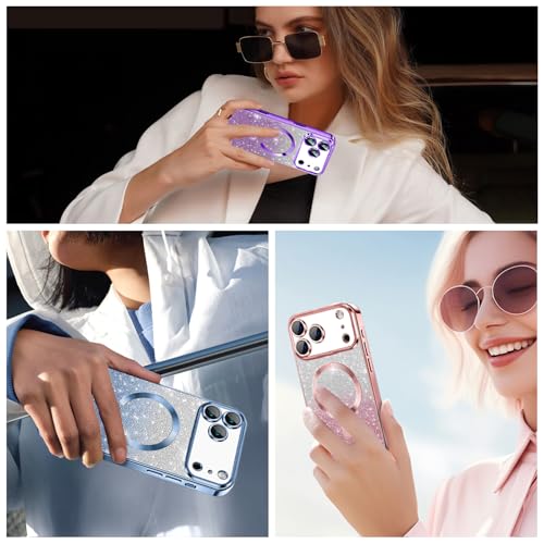 Image of Misscase for iPhone 17 Pro Max Case Compatible with MagSafe,Built-in Camera Lens Protector Full Protection Soft TPU Anti-Scratch Anti-Fingerprint Magnetic Glitter Slim Case Cover 6.9 inch Blue