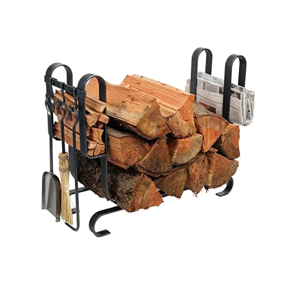 Enclume Large Modern Log Rack with Fireplace Tools, Hammered Steel