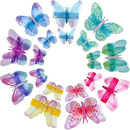 18 Pieces Handmade Butterfly Hair Clips Mesh Butterfly Barrettes Glitter Butterfly Hair Pins for Women Hair Accessories, 9 Styles