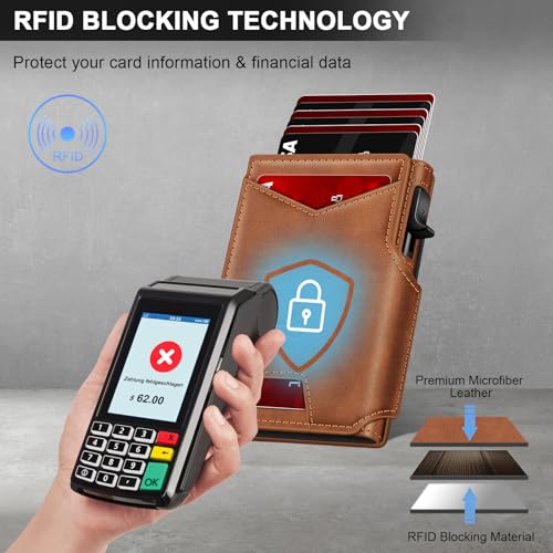 Image of Wallet for Men Wallet with Slim Pop Up Card Holder 9-13 Cards, Bifold Minimalist Smart Wallet RFID Blocking Credit Card Holder with ID Window & Stretchable Cash Slot Compact Metal Aluminum Card Case