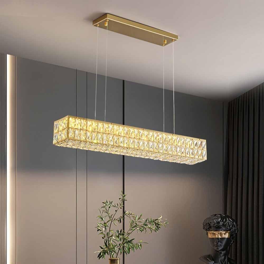 Suspension cristal 100 cm en acier doré dimmable pour salle à manger
