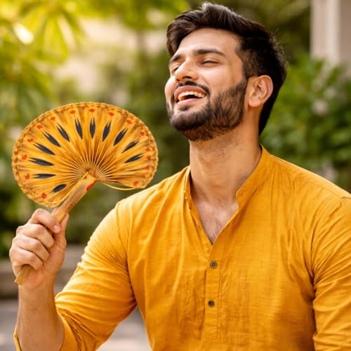 Image of Bharatsastra Handmade Talpatar Pakha (Palm Leaf Hand Fan) | Traditional Bengali Hand Fan | Eco-Friendly Cooling Fan for Home, Puja & Summer Use (Set of 2)