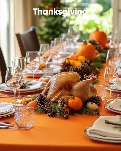 Image of Pureegg Plastic Table Cloth Disposable 10 Pack, 54 x 108 Inch Table Cloths, St Patricks Day, Christmas Decorations, Tablecloths, Rectangle, Forest, Plastic Cover, Leakproof & Sturdy, Orange