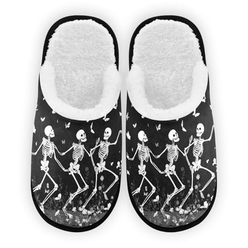 White Halloween Skeleton Butterfly Slippers For Women Men Soft Memory Foam Non-Slip Hallowmas Winter Indoor House Shoes Travel Slipper