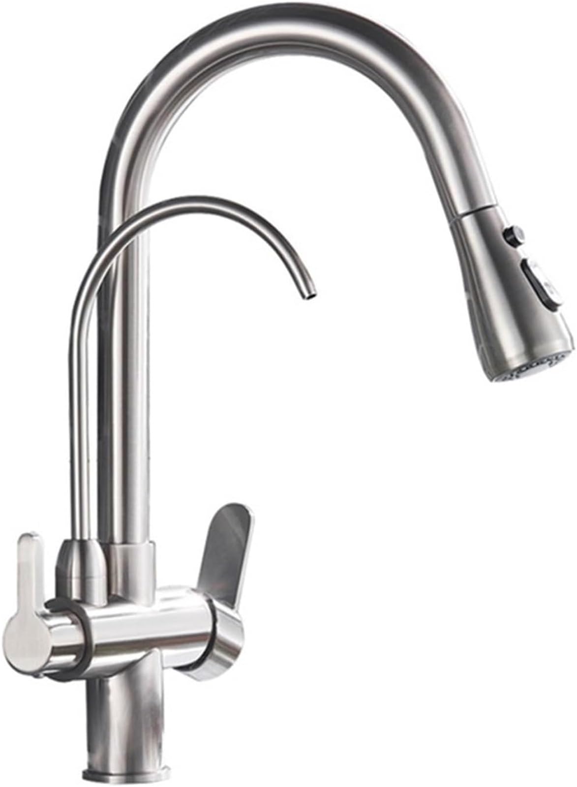 MXXQRHF 360° Swivel Pull-Out Spout Kitchen Faucet Nickel Finish Filtered Water Mixer Tap Easy Install Modern Design Ideal for Home and Commercial Use