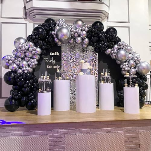 Image of Black and Silver Balloons, 100Pcs 12inch Black and Metallic Silver Balloons Party Decorations with Confetti Balloon for Birthday Graduation New Years Wedding Engagement Prom Party Decorations