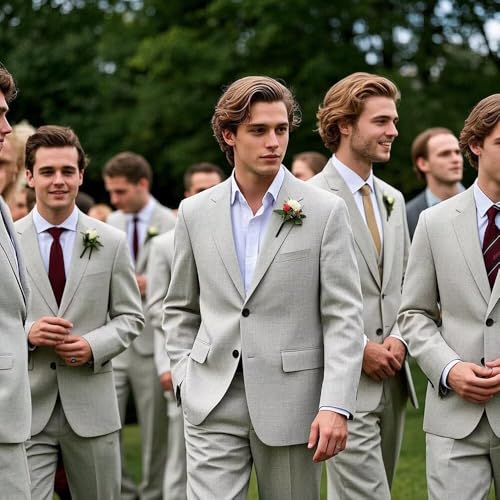 Men 2 Pieces Summer Suit Set Linen Fabric Slim Fit Casual Formal Notched Lapel Wedding Outfit Groomsmen4