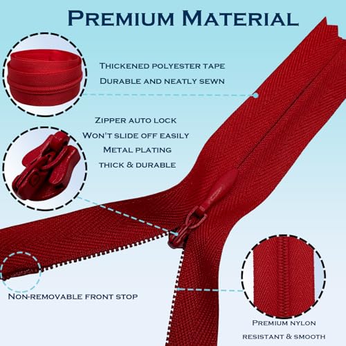 Image of ANPURZII 2PCS #3 4 Inch Red Invisible Zippers for Sewing Skirts, Nylon Coil Bulk Zippers for Pocket, Pillow(Red 4 inch 2PCS)