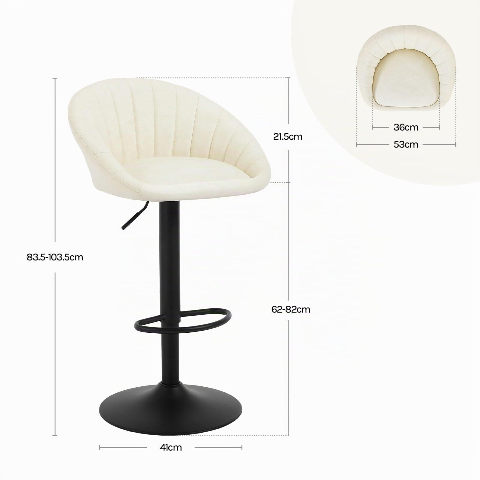 WOLTU 2X Taburetes Bar Giratorios con Respaldo Piel Sintética, Beige