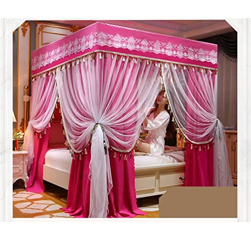 Mosquitera con dosel de estilo europeo decoración de dormitorio con borlas rosa 2