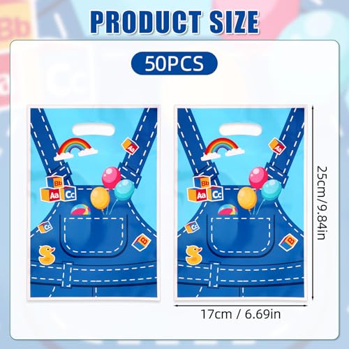 Csoisoy 50stk Geschenktüten, Kunststoff Bunte Partytüten mit Cartoon-Lehrermotiven Lustige Geburtstagsdeko für Süßigkeiten Kekse Schokolade Snacks und Spielzeug