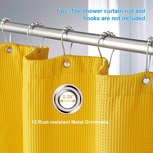 Image of AmazerBath Waffle Shower Curtain, Bright Yellow Shower Curtain Fabric with Waffle Weave, Heavy Duty 240GSM, Hotel Quality Bathroom Shower Curtains, 72 x 72 Inches