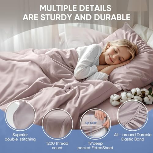 Image of TWK 1200 TC 100% Egyptian Long-Staple Cotton Bedding Sheets Set, Luxury Hotel Style Deep Pocket with Elastic Reinforced Seams Sheet Set, Soft & Comfy Natural Sheets(Sand King)