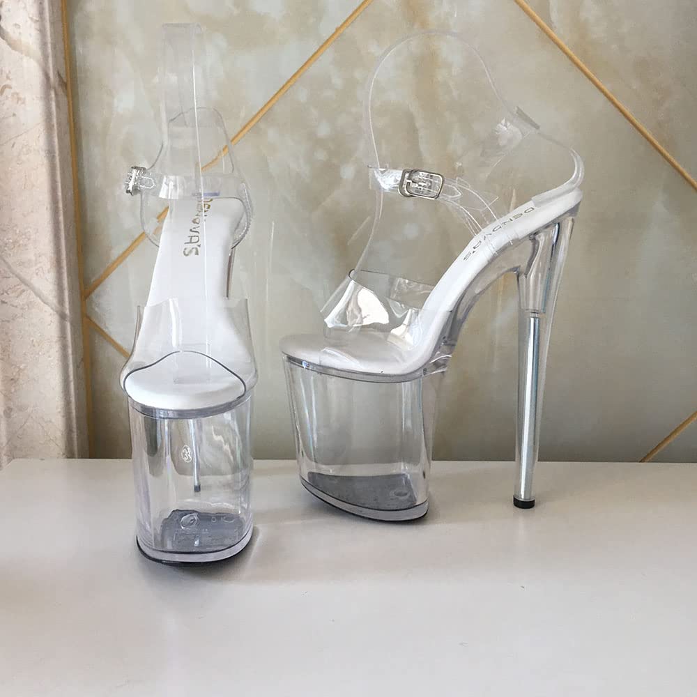 denova's Sandalias transparentes para mujer, tacón alto, talla grande, plataforma, barra para danza, con correa al tobillo, tacón de aguja