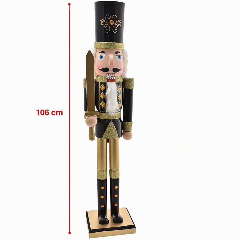 BAKAJI Soldat Casse-Noisette de Noël en Bois Géant Hauteur 106 cm Robes Peintes Barbe et Cheveux en Peluche avec Mécanisme de Travail Décorations de Noël (Design 4)