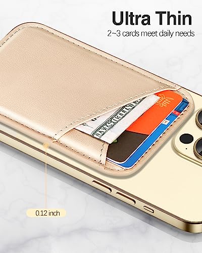 Image of Miroddi for MagSafe Wallet, Strongest Magnetic Card Holder for iPhone 17 /16 /15 /14 /13 /12 Series, Ultra-Thin Leather Magnetic Phone Wallet with 2 Card Slots, RFID Blocking, No More Falling, Gold