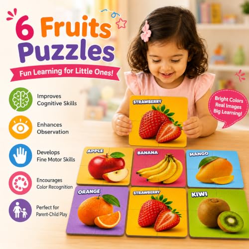 Image of Fruits Jigsaw Puzzle Set for Kids 2+ Years, 6 Puzzles