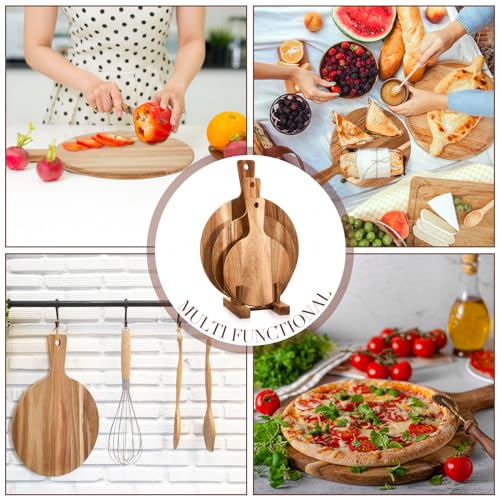 Set de 3 tablas redondas de acacia con mango y soporte miniatura 5