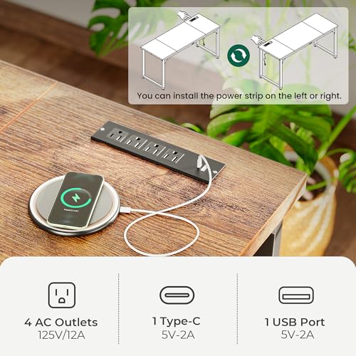 Huuger 63 x 31.5 inch Desk with Power Outlets & USB-C, 1.2 Inch Thicker Desktop, Robust Metal Tubes, Deep Computer Desk, Heavy Duty Office Desk, for Home Office, Rustic Brown