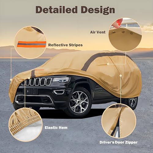 Image of Car Cover Waterproof All Weather Compatible with Jeep Grand Cherokee, Outdoor Anti-UV Sun Rain Protection Full Exterior Cover