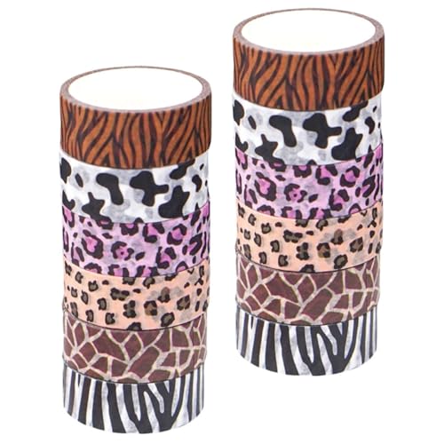 MINAOLULUS Cinta Washi Adhesiva Decorativa Estampado Animal, 12 Rollos en 2 Sets, para Scrapbooking, Álbumes de Recortes y Manualidades, Cinta para Cuadernos y Decoración DIY