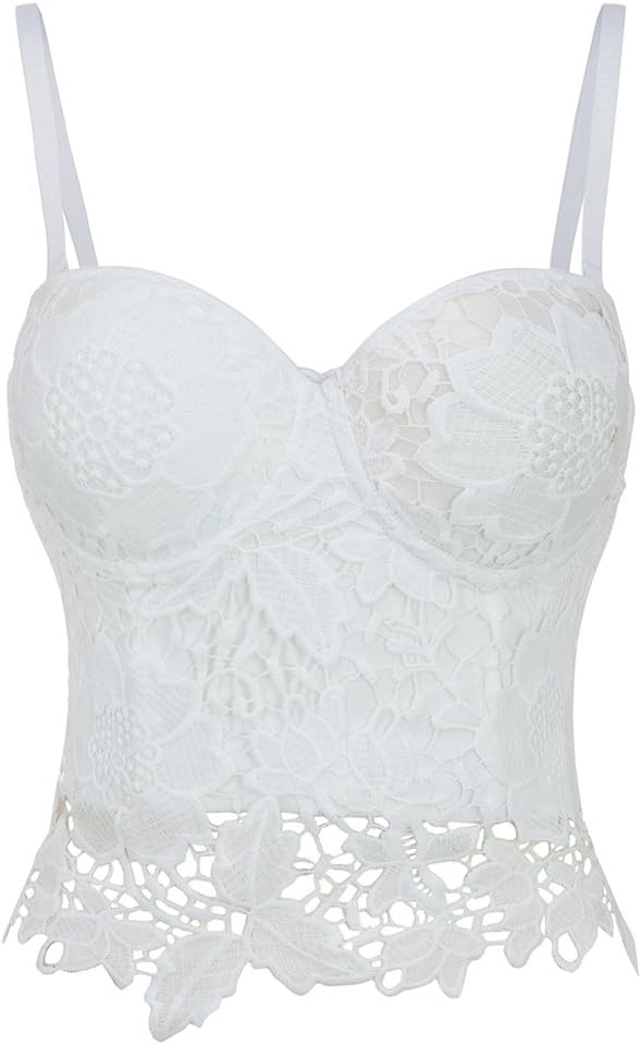 PANOZONSweet Floral Lace Camisole Ladies Club Party Bustier Crop Top Bra S-6XL