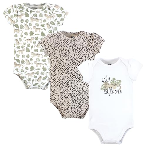 Hudson Baby Infant Girls Cotton Bodysuits 3-Pack, Wild Cheetah, 6-9 Months