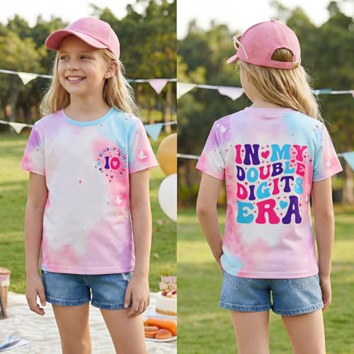 Image of IZYJOY in My Double Digits Era Shirts Girls 10th Birthday T-Shirts 10 Years Old Birthday Party Short Sleeve Summer Tee Tops