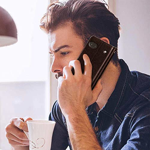 Image of FLIPPED Vegan Leather Flip Case Back Cover for Google Pixel 6A (Flexible, Shock Proof | Hand Stitched Leather Finish | Card Pockets Wallet & Stand | Coffee with Brown)