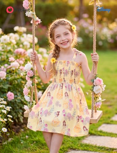 Image of Disney Princess Frozen Elsa Minnie Stitch Toddler Girl Dress Bow Tie Straps Smocked Summer Outfit Birthday Party Clothes 2-9Y