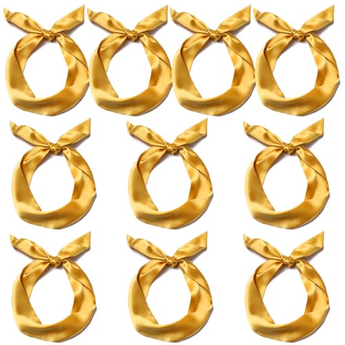 10 Pcs Long Thin Small Skinny Scarf Satin Neck Tie Ribbon Choker for Women Girls (yellow)