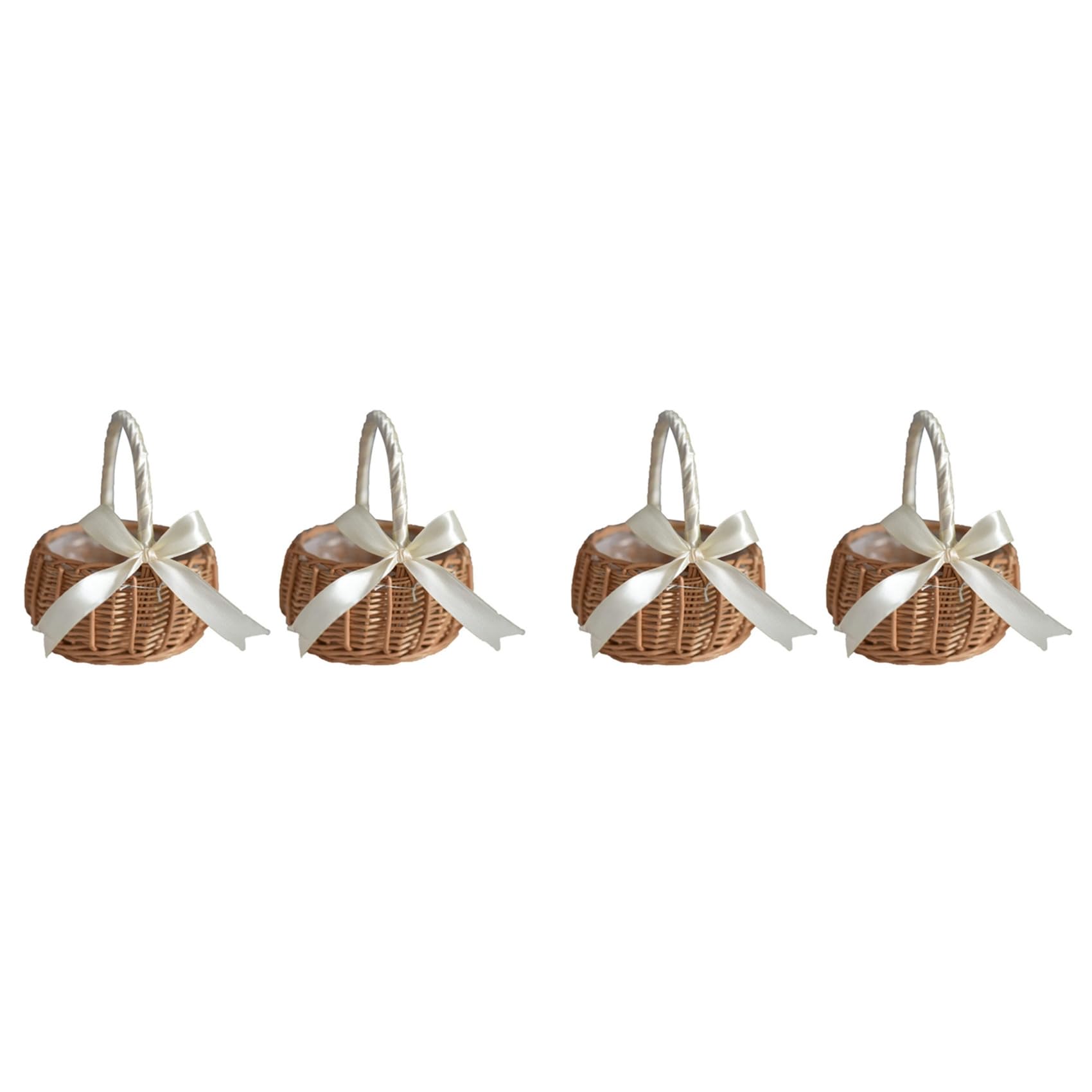 Hndhbfgrt 4Pcs Woven Flower Basket Rattan Storage Basket Flower Girl Hand Basket Handmade Flower Basket with Bow,Large