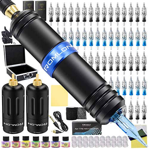Romlon Wireless Tattoo Kit - Tattoo Pen Machine Kit Wireless Rotary Tattoo Machine 2Pcs 1200Mah Tattoo Battery 40Pcs Tattoo Cartridge Needles Tattoo Grip Tape For Beginners Tattoo Artists #TOP23