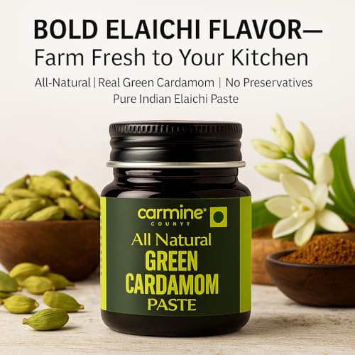 Image of Carmine County All Natural Green Cardamom Paste - 50g | Pure, Aromatic Elaichi Paste for Baking, Cooking, Desserts, Beverages, Tea, Sweets | Natural Flavoring | No Preservatives or Additives, Clean Label (Glass Jar)