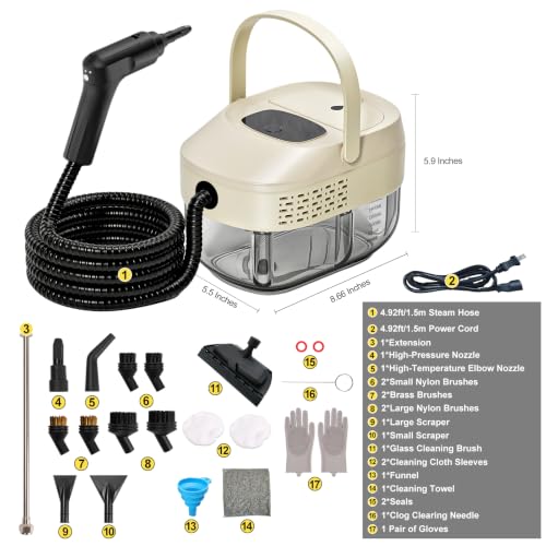 Image of 2500W Handheld Steam Cleaner, 3 Bar 221F High Temperature Steam, 15s Fast Heat-Up, 1.6L Water Tank, 3 Adjustable Steam Levels. Ideal for Kitchens, Sofas, Hard Floors, Tiles & Car Interiors【Cream】