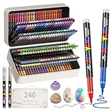 DICEKOO 240 + 2 Colors Acrylic Paint Markers with Carrying Case, Soft Brush Tip Acrylic Pens, Smooth Writing, Quick-Drying, Lightfast, for Rock Painting, Canvas, Wood, Egg & DIY Crafts Art Supplies