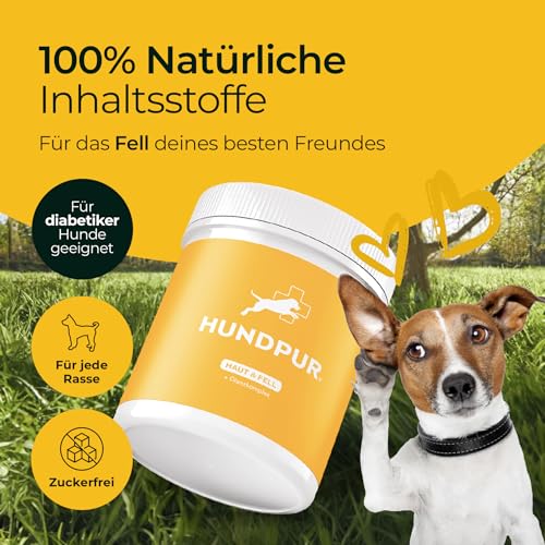 Hundpur Haut & Fell 300 g - Natürliche Fellpflege Pellets für Hunde - Mit Biotin & Zink - Ideal bei Fellwechsel - Für Gesunde Haut - Made in Germany