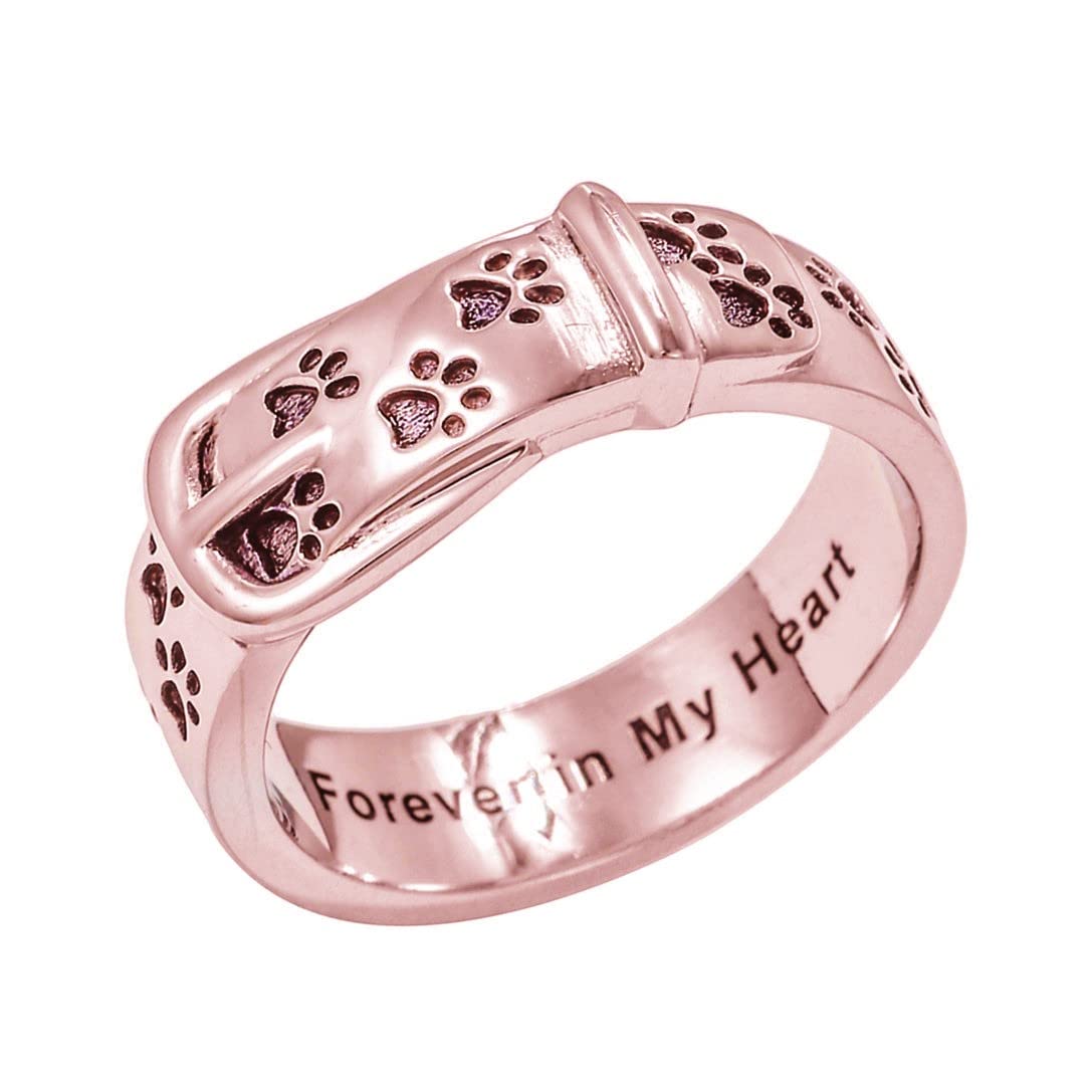 ElefezarPersonalized 925 Sterling Silver Custom Paw Print Ring for Pet Lovers Personalized Dog Collar Shape Engraving Band
