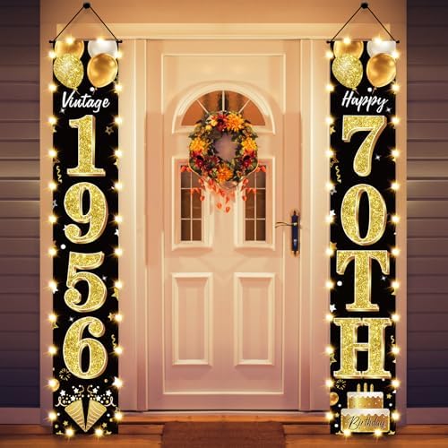 Guiruiy 70th Birthday Decorations Lighted Banner for Men and Wome...