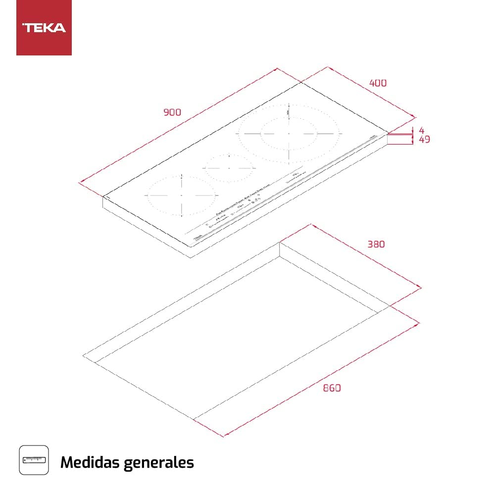 TEKA Placa de Inducción 90 cm, 3 Zonas, Control Táctil MultiSlider, Power Plus, Stop & Go, Zona Paellera XL, Modelo IZC 93320 MST