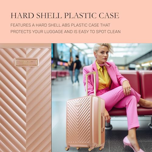 Concept One Christian Siriano New York 25 Inch Rolling Luggage, Addie Hardshell Suitcase with Spinner Wheels, Rose Gold4