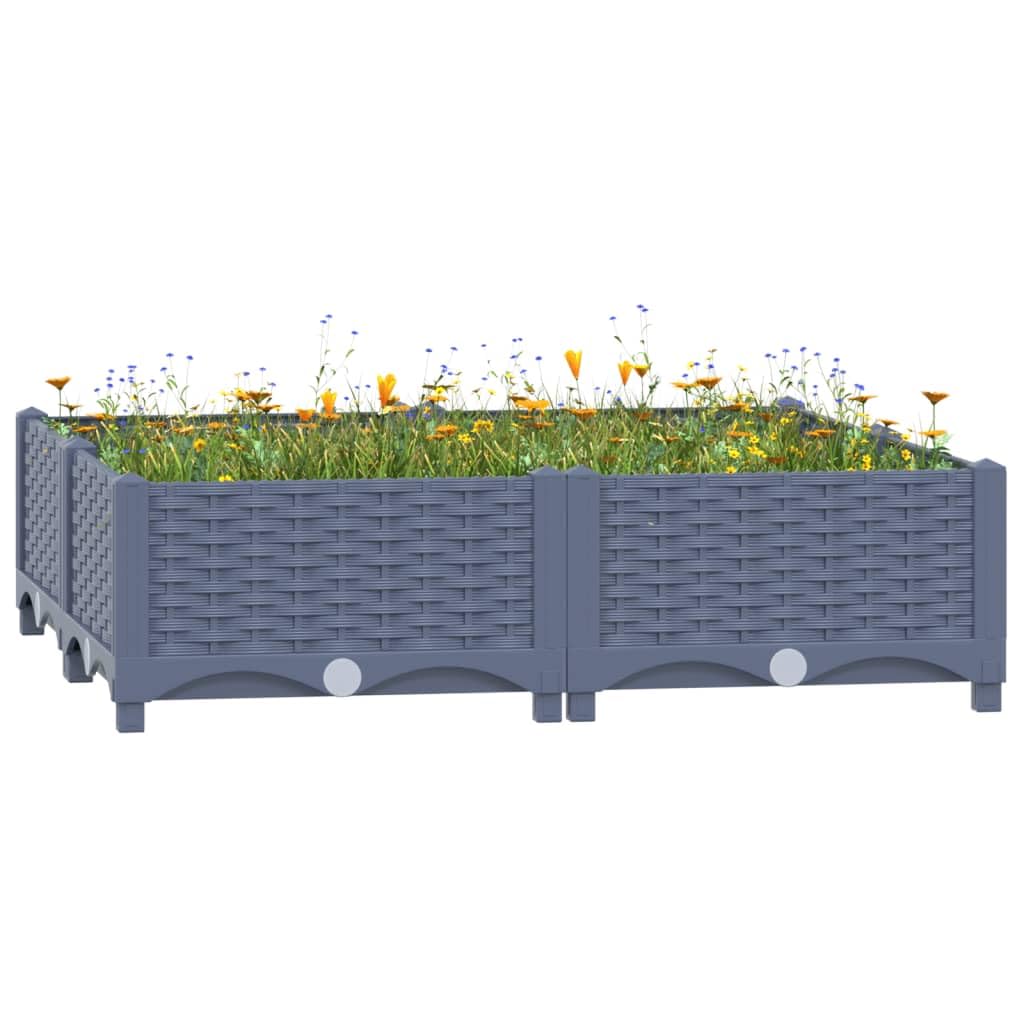 Jardinera para terrazas, bancal elevado, 80 x 80 x 23 cm, de polipropileno, para exteriores, cafés, macizos de flores, cama elevada, cama de cultivo, bancal de hierbas, macetero, gris