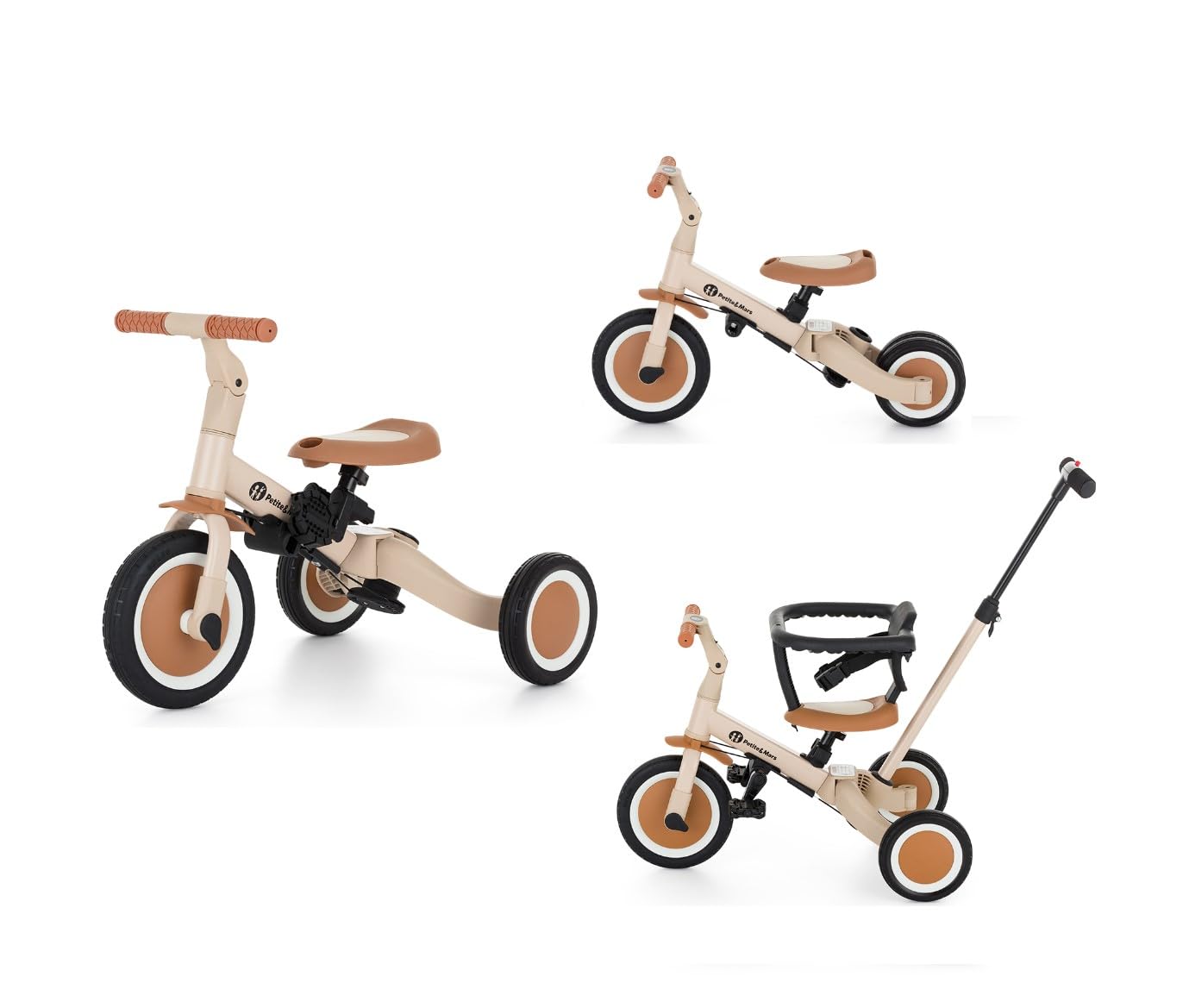 PETITE&MARS Multifunktionales 5-in-1-Dreirad Turbo * Fahrrad * Dreirad * Laufrad * Rutschauto * Lauflernfahrzeug (Desert Sand)