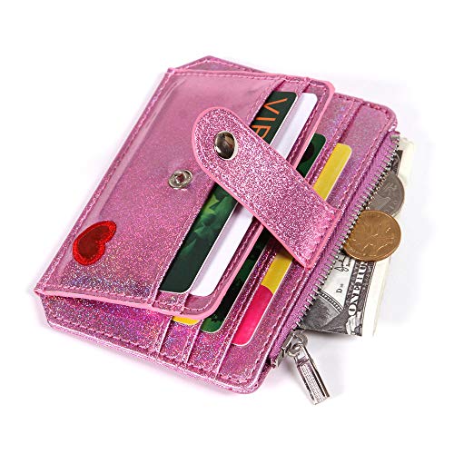 Fida&Moon Glitter Girl Small Wallet RFID Blocking Coin Purse Clip Card Holder (Glitter Pink)2