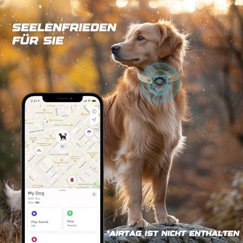Halsband Hund Leder mit Air Tag Halter, Airtag Hundehalsband IPX8 Wasserdicht, Handgefertigt, Weich und Bequem, Reflektierend, Verstellbare Polsterung, für Mittlere Große Hunde (Hellbraun, L)
