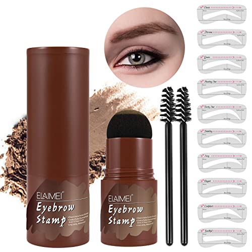 Eyebrow Stamp, One Step Eyebrow Stamp Shaping Kit Waterproof Brow Stamp Long Lasting Eyebrow Stamp Set with 10 Reusable Eyebrow Stamp Stencil Hairline Shadow Powder Stick- Medium Brown