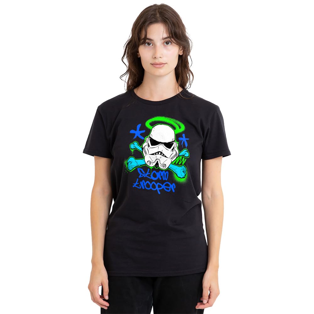 Star Wars Stencil Trooper Ladies T Shirt, Black, Large