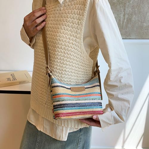 Image of Gogobear Women's Woven Beach Shoulder Handbag Colorful Straw Tote Bag | Summer Vacation Crossbody Bag, Lightweight Fashionable Tote Shoulder Handbag